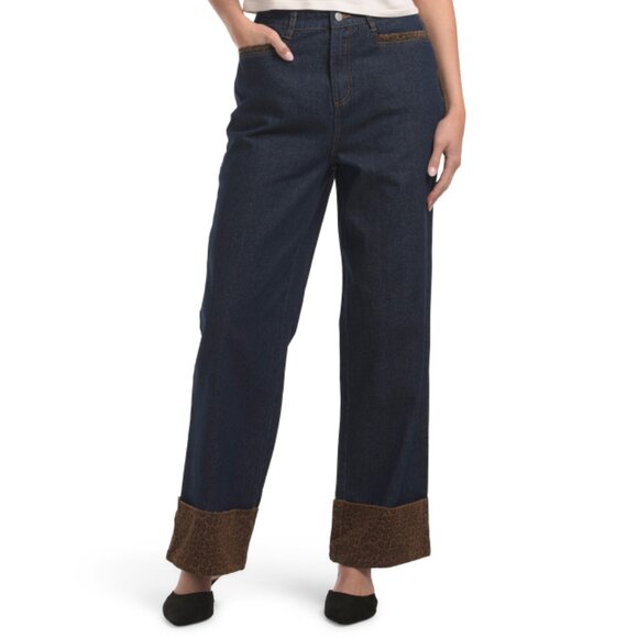 SUNDAY EDITION denim Faux Suede Cuff Wide Leg Jeans - Picture 1 of 2